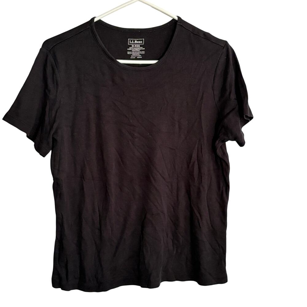 LL Bean Womens Crewneck Top M Black Cotton Shirt Minimalist Basic L.L. Bean